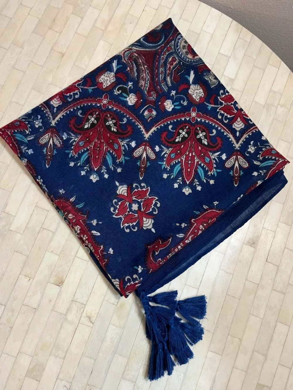 Paisley Square Shawl with Tassels Boho Cottagecore
